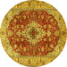 Round Machine Washable Medallion Yellow Traditional Rug, wshtr4445yw