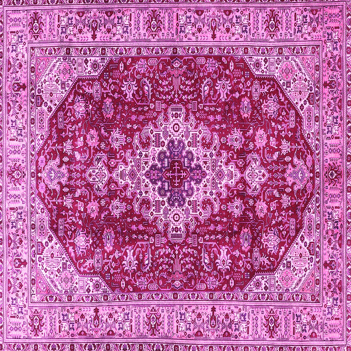 Square Machine Washable Medallion Pink Traditional Rug, wshtr4445pnk