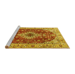 Sideview of Machine Washable Medallion Yellow Traditional Rug, wshtr4445yw