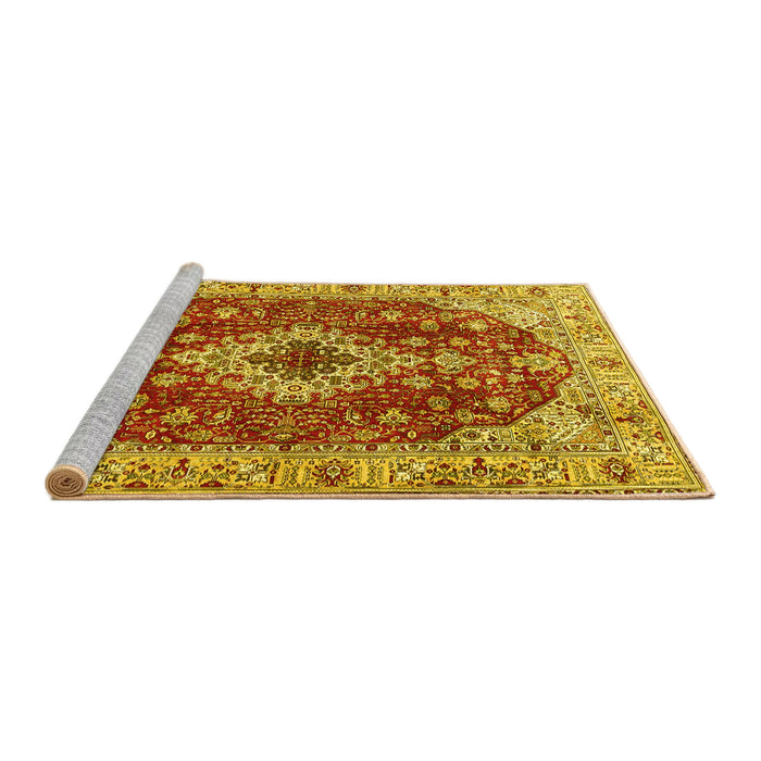 Sideview of Machine Washable Medallion Yellow Traditional Rug, wshtr4445yw