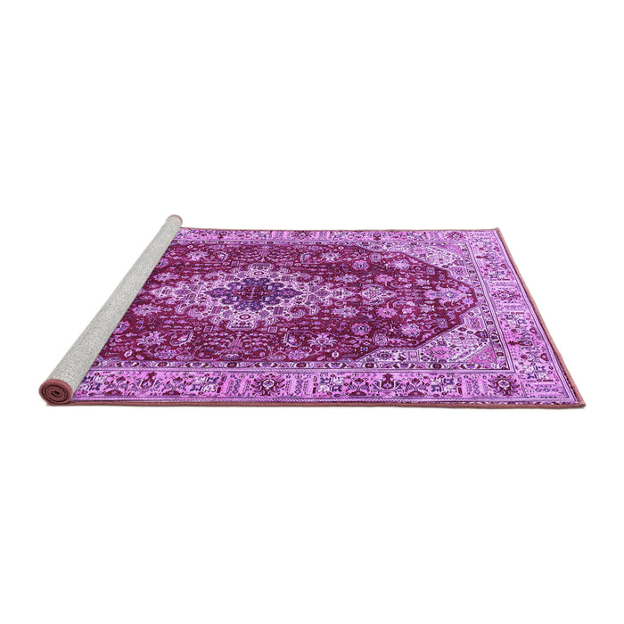 Sideview of Machine Washable Medallion Purple Traditional Area Rugs, wshtr4445pur