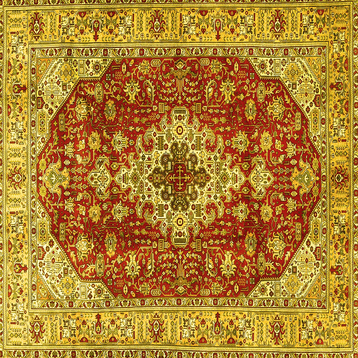 Square Machine Washable Medallion Yellow Traditional Rug, wshtr4445yw