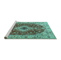 Sideview of Machine Washable Medallion Turquoise Traditional Area Rugs, wshtr4445turq