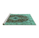 Sideview of Machine Washable Medallion Turquoise Traditional Area Rugs, wshtr4445turq