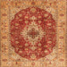 Round Machine Washable Medallion Orange Traditional Area Rugs, wshtr4445org