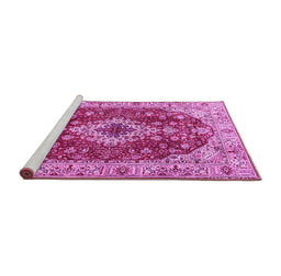 Sideview of Machine Washable Medallion Pink Traditional Rug, wshtr4445pnk