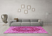 Machine Washable Medallion Pink Traditional Rug in a Living Room, wshtr4445pnk