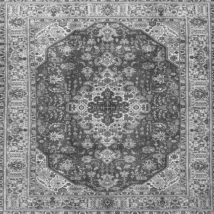 Round Machine Washable Medallion Gray Traditional Rug, wshtr4445gry