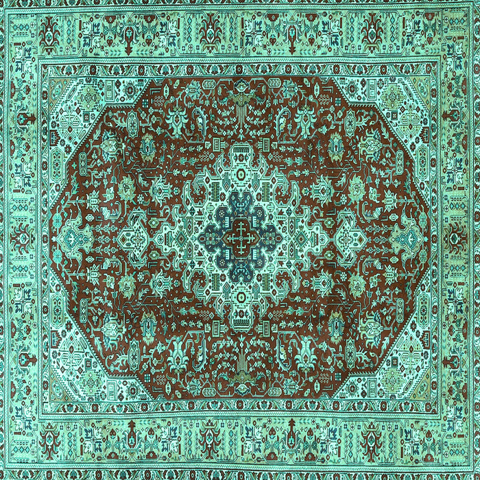 Square Machine Washable Medallion Turquoise Traditional Area Rugs, wshtr4445turq