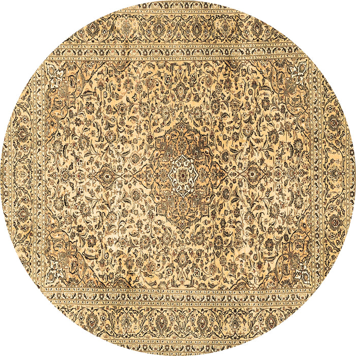 Round Machine Washable Medallion Brown Traditional Rug, wshtr4446brn