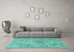 Machine Washable Medallion Turquoise Traditional Area Rugs in a Living Room,, wshtr4446turq