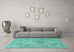Machine Washable Medallion Turquoise Traditional Area Rugs in a Living Room,, wshtr4446turq