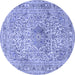 Round Machine Washable Medallion Blue Traditional Rug, wshtr4446blu