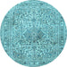 Round Machine Washable Medallion Light Blue Traditional Rug, wshtr4446lblu