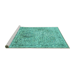 Sideview of Machine Washable Medallion Turquoise Traditional Area Rugs, wshtr4446turq