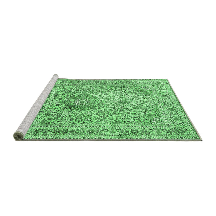 Sideview of Machine Washable Medallion Emerald Green Traditional Area Rugs, wshtr4446emgrn
