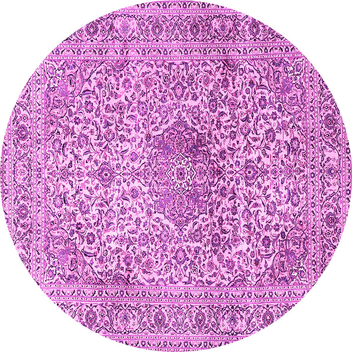 Round Machine Washable Medallion Pink Traditional Rug, wshtr4446pnk