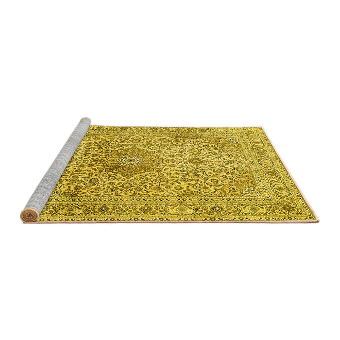 Sideview of Machine Washable Medallion Yellow Traditional Rug, wshtr4446yw