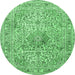 Round Medallion Emerald Green Traditional Rug, tr4446emgrn