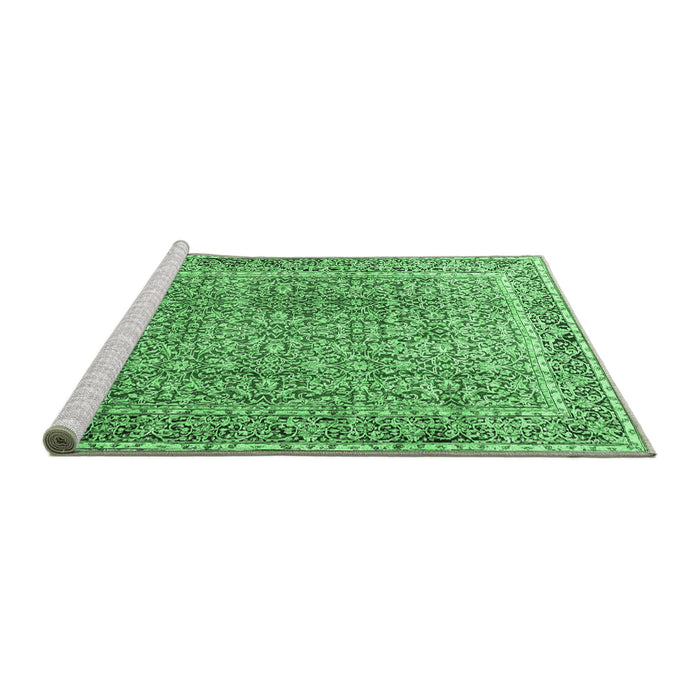 Sideview of Machine Washable Persian Emerald Green Traditional Area Rugs, wshtr4447emgrn