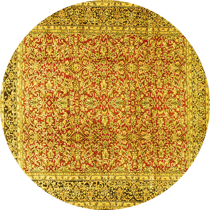 Round Persian Yellow Traditional Rug, tr4447yw