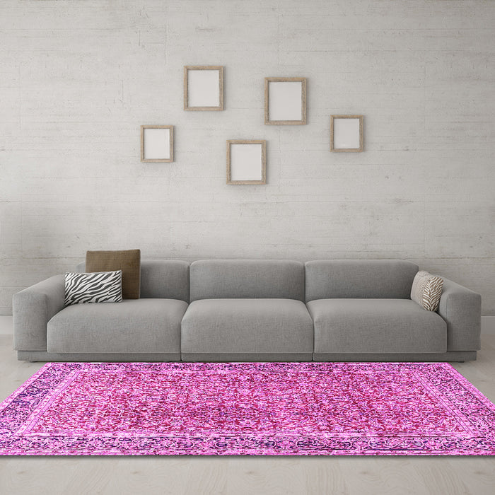 Machine Washable Persian Pink Traditional Rug in a Living Room, wshtr4447pnk