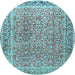 Round Machine Washable Persian Light Blue Traditional Rug, wshtr4447lblu