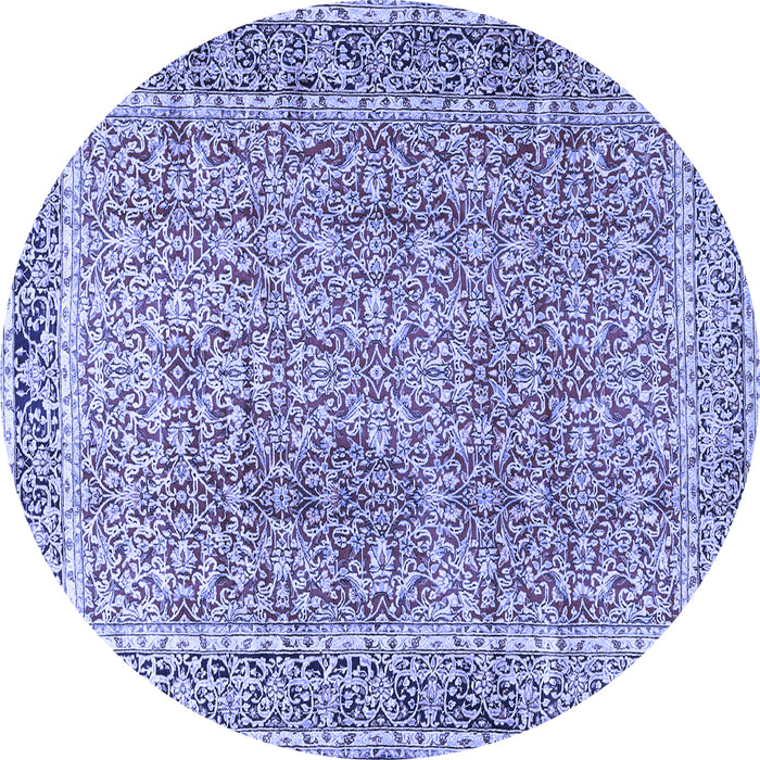 Round Machine Washable Persian Blue Traditional Rug, wshtr4447blu