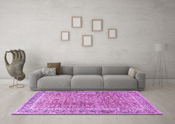Machine Washable Persian Purple Traditional Area Rugs in a Living Room, wshtr4447pur