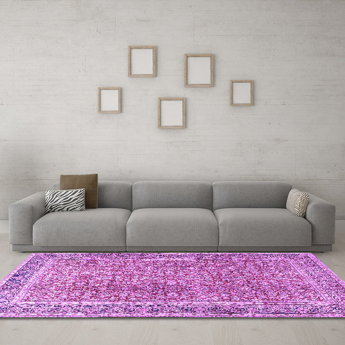 Machine Washable Persian Purple Traditional Area Rugs in a Living Room, wshtr4447pur