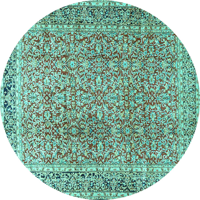 Round Persian Turquoise Traditional Rug, tr4447turq