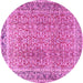 Round Machine Washable Persian Pink Traditional Rug, wshtr4447pnk