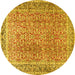 Round Machine Washable Persian Yellow Traditional Rug, wshtr4447yw