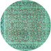 Round Machine Washable Persian Turquoise Traditional Area Rugs, wshtr4447turq