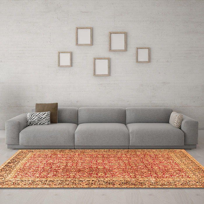 Machine Washable Persian Orange Traditional Area Rugs in a Living Room, wshtr4447org