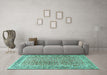 Machine Washable Persian Turquoise Traditional Area Rugs in a Living Room,, wshtr4447turq