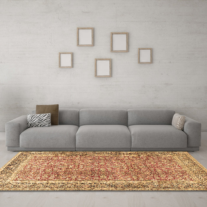 Machine Washable Persian Brown Traditional Rug in a Living Room,, wshtr4447brn