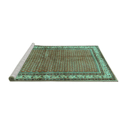 Sideview of Machine Washable Persian Turquoise Traditional Area Rugs, wshtr4448turq