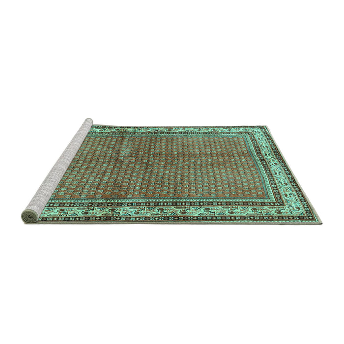 Sideview of Machine Washable Persian Turquoise Traditional Area Rugs, wshtr4448turq