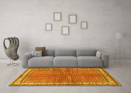 Machine Washable Persian Yellow Traditional Rug in a Living Room, wshtr4448yw