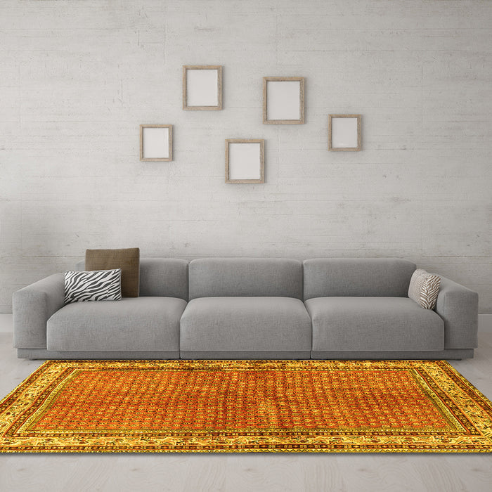 Machine Washable Persian Yellow Traditional Rug in a Living Room, wshtr4448yw