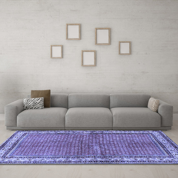 Machine Washable Persian Blue Traditional Rug in a Living Room, wshtr4448blu