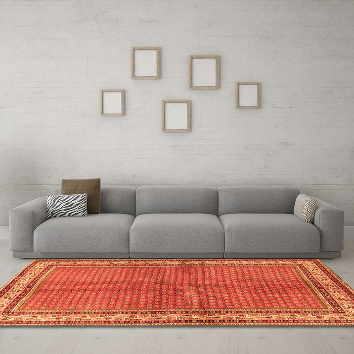 Machine Washable Persian Orange Traditional Area Rugs in a Living Room, wshtr4448org