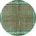 Round Machine Washable Persian Turquoise Traditional Area Rugs, wshtr4448turq