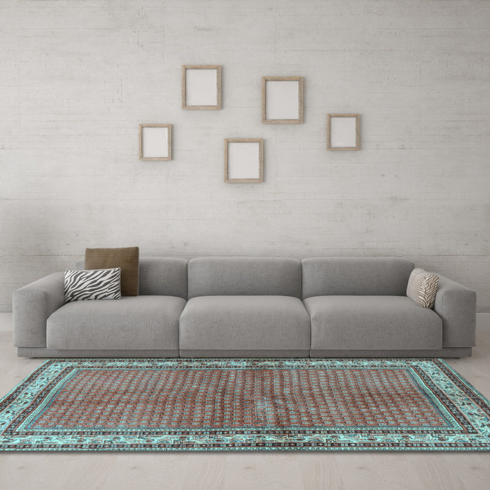 Machine Washable Persian Light Blue Traditional Rug in a Living Room, wshtr4448lblu