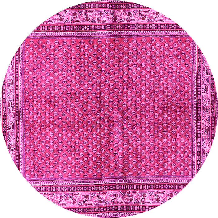 Round Machine Washable Persian Pink Traditional Rug, wshtr4448pnk