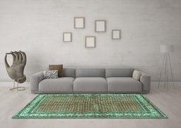 Machine Washable Persian Turquoise Traditional Area Rugs in a Living Room,, wshtr4448turq