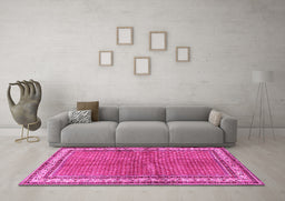 Machine Washable Persian Pink Traditional Rug in a Living Room, wshtr4448pnk
