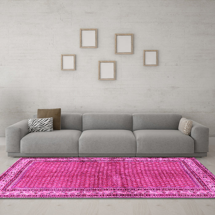 Machine Washable Persian Pink Traditional Rug in a Living Room, wshtr4448pnk