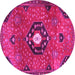 Round Machine Washable Medallion Pink Traditional Rug, wshtr4449pnk